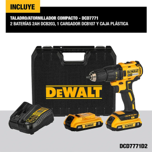 Kit de taladro atornillador de 1/2"(13mm) inalámbrico Incluye 2 Bat 2ah-1 Carg-1 Maleta Dewalt