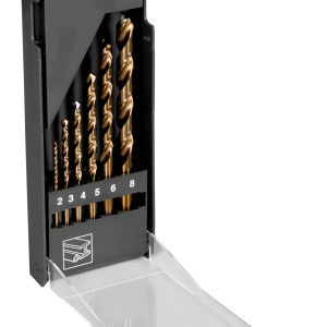 Juego de brocas HSS-E, caja de plástico, 6 piezas 2-3-4-5-6-8 en MM % cobalto