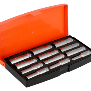 Juego de dados tubulares largos de 1/2" de 12 piezas milimétricos 10-21 mm.